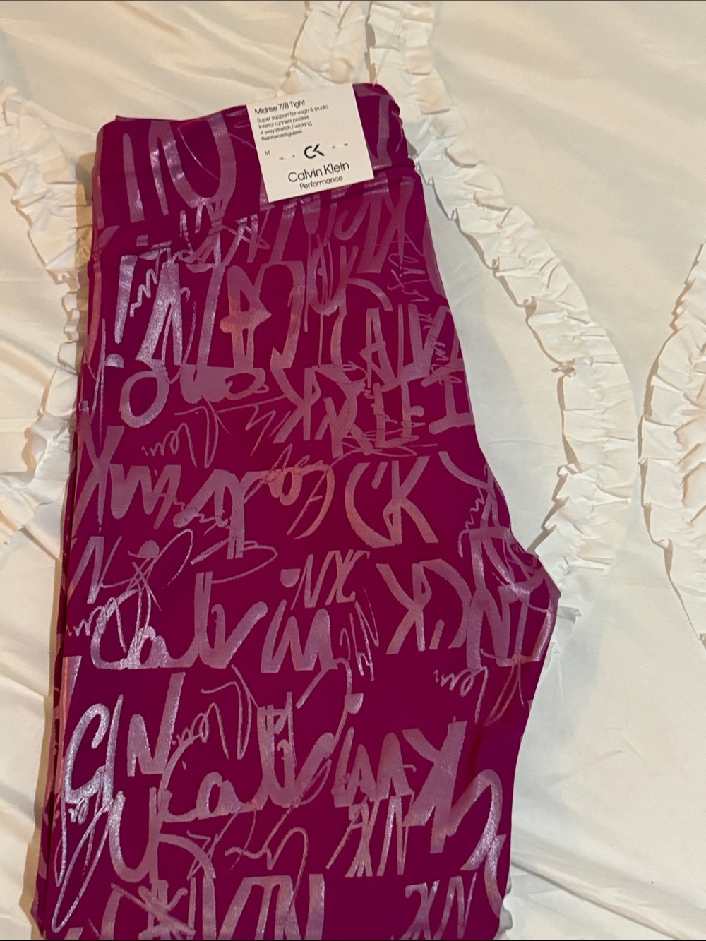 Calvin Klein Performance Fuchsia Script-Print Girls' Leggings